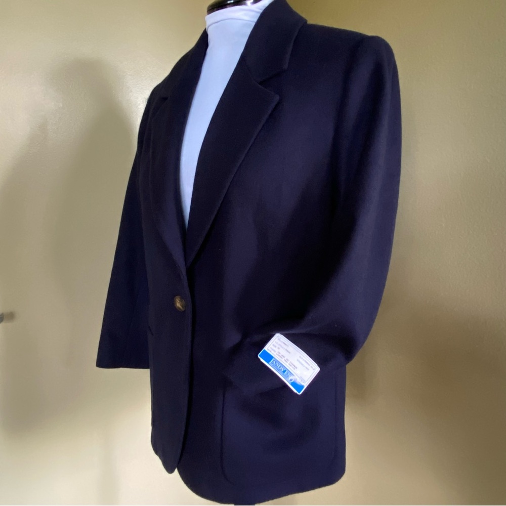 Vintage Wool Cashmere Lands End New with Tags Navy Single Button Blazer
